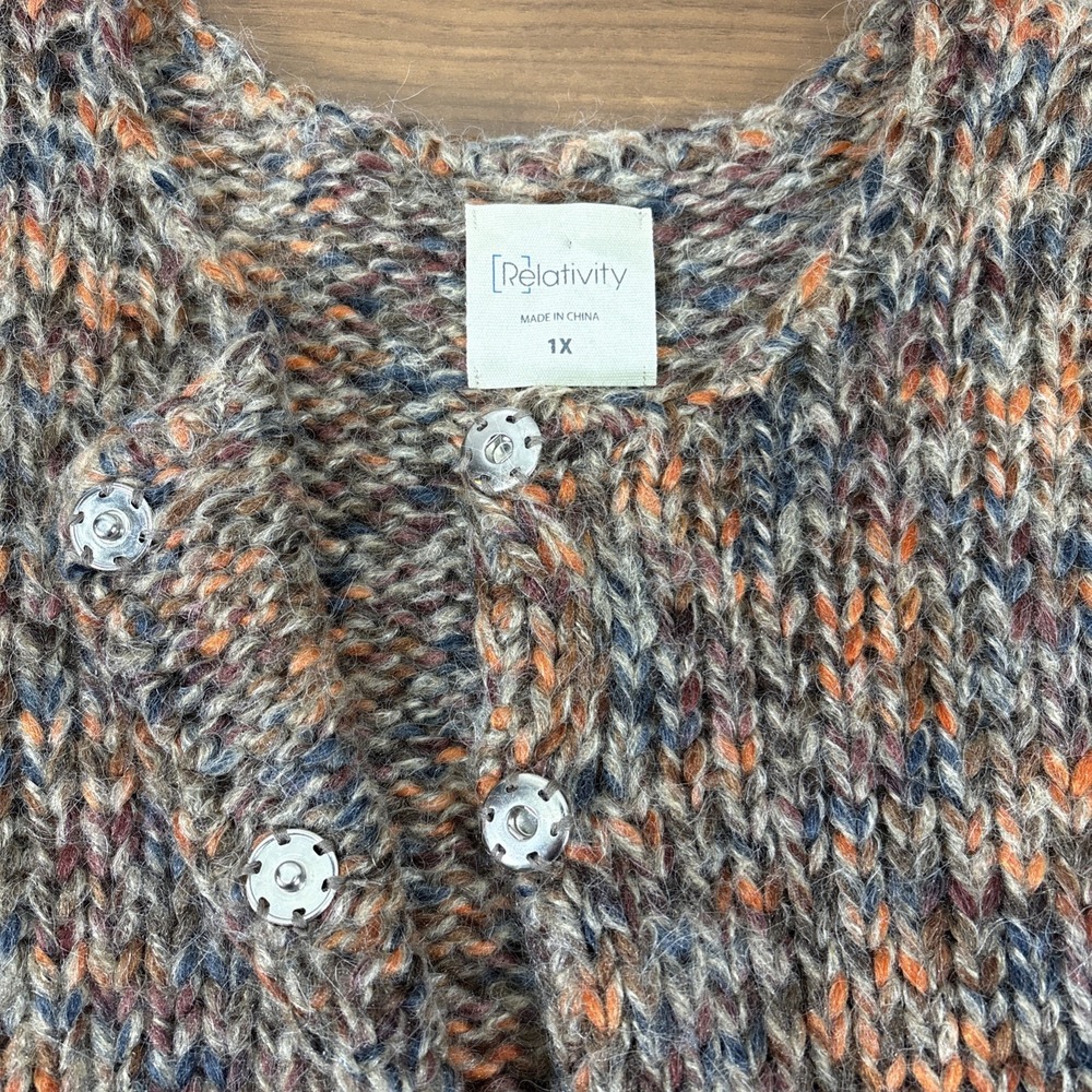 Relativity Brown Orange Chunky Knit Wool Mohair Alpaca Loose Cardigan Sweater 1X - Picture 5 of 8